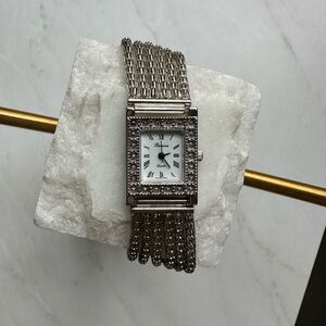 Silver Beaded Watch with White Dial